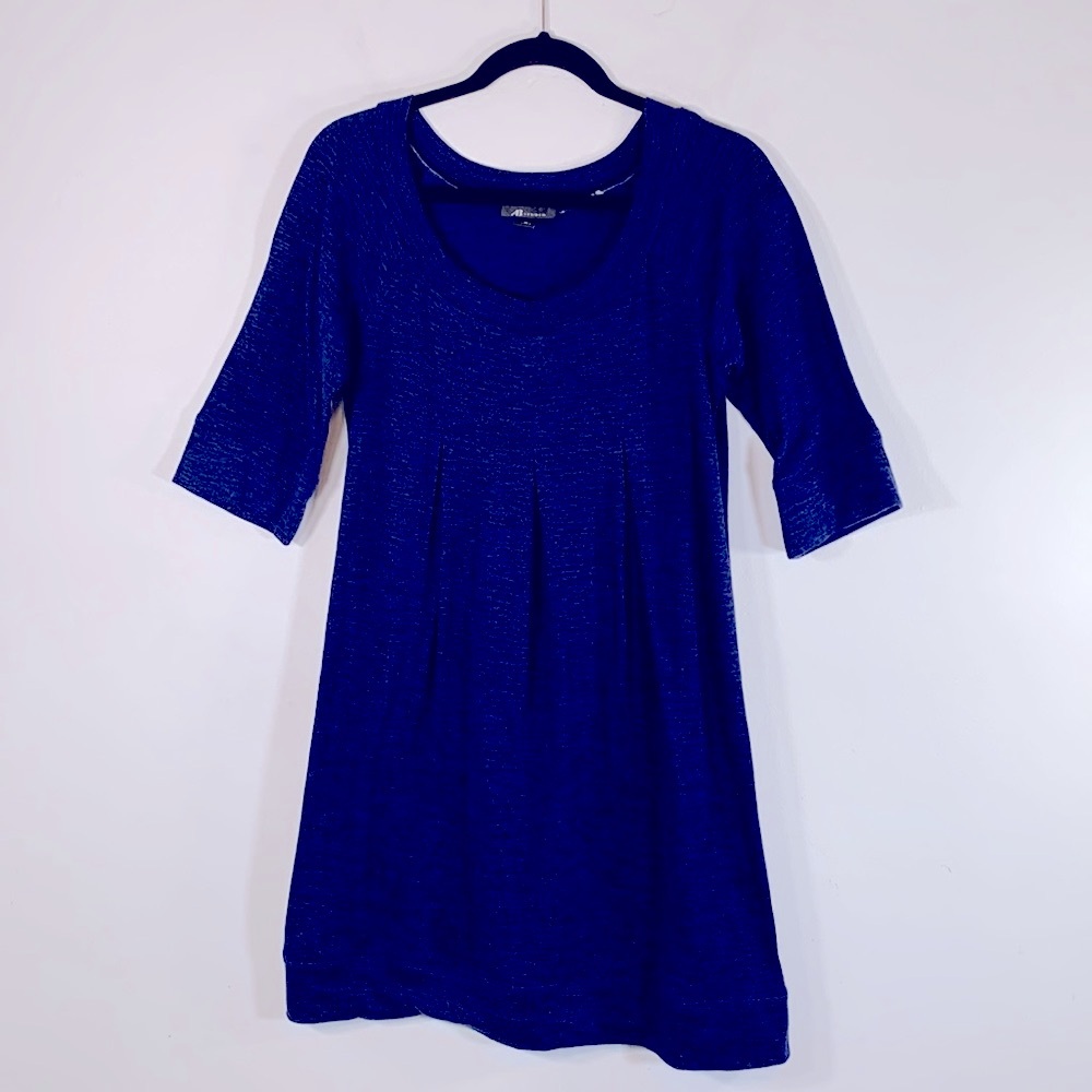 AB Studio Stretch Blue Heather Short Sleeve Women’s Size M Fit & Flare Dress